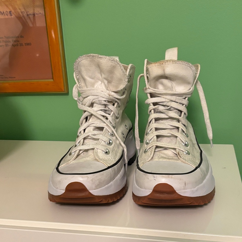 Converse White High-Tops with Black and Brown Soles